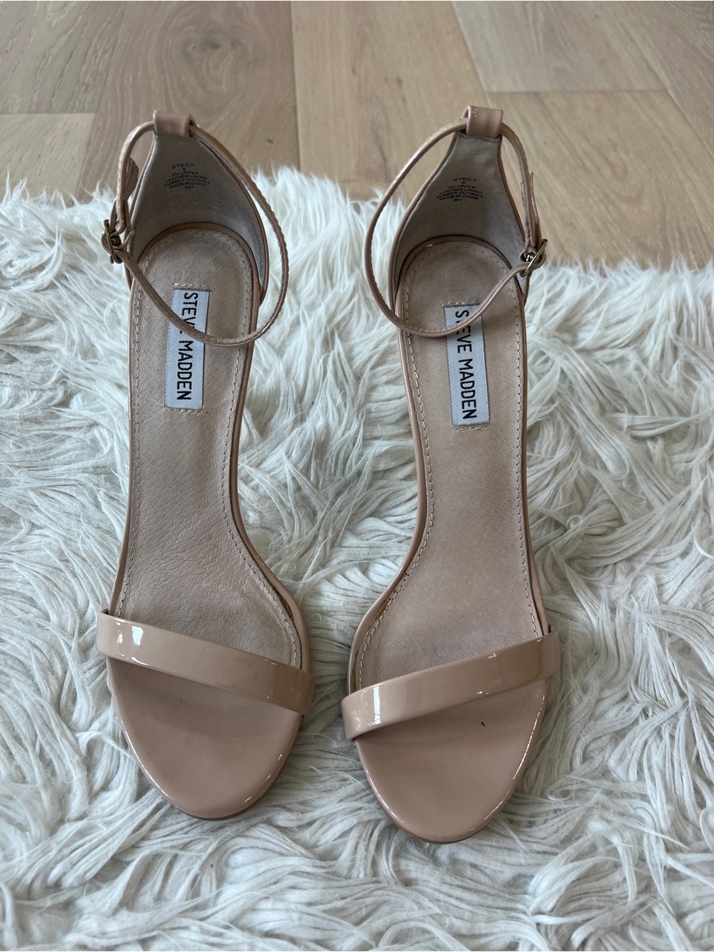 Steve Madden Nude Patent Ankle-Strap Heels